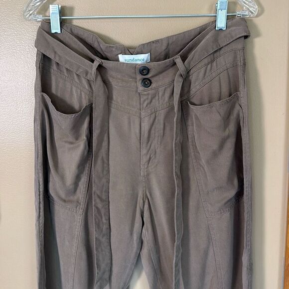 Sundance brown paper bag waist women’s pants size 12 tie comfy casual minimalist - Picture 2 of 8